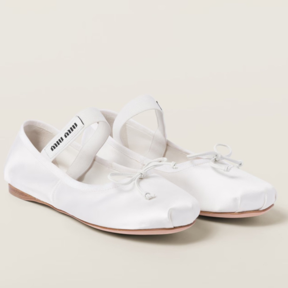 Miu Miu White Satin Ballerina Flats | EU 38.5